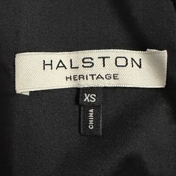 Halston Heritage Black Metallic Gold Halter Dress Womens XS Ruffle Hem Cocktail - Picture 4 of 9